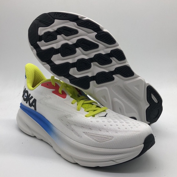 Mens Clifton 9 Hoka White/Blue/Yellow 1127895/BVR NWB - Picture 2 of 6